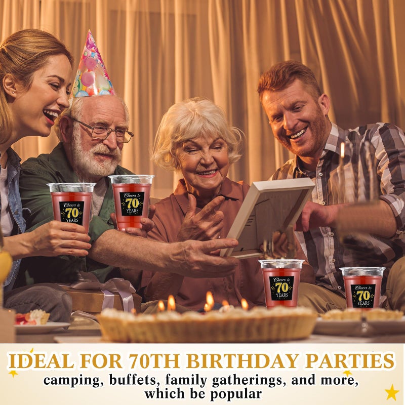 Funnymoom 100 Pack 70th Birthday Cup 12 oz Cheers to 70 Years Happy Birthday Disposable Clear Plastic Cups for Him Men Women Wedding Anniversary Decorations Party Favors - Image 4