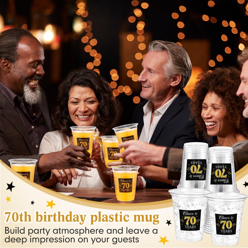 Funnymoom 100 Pack 70th Birthday Cup 12 oz Cheers to 70 Years Happy Birthday Disposable Clear Plastic Cups for Him Men Women Wedding Anniversary Decorations Party Favors - Image 3