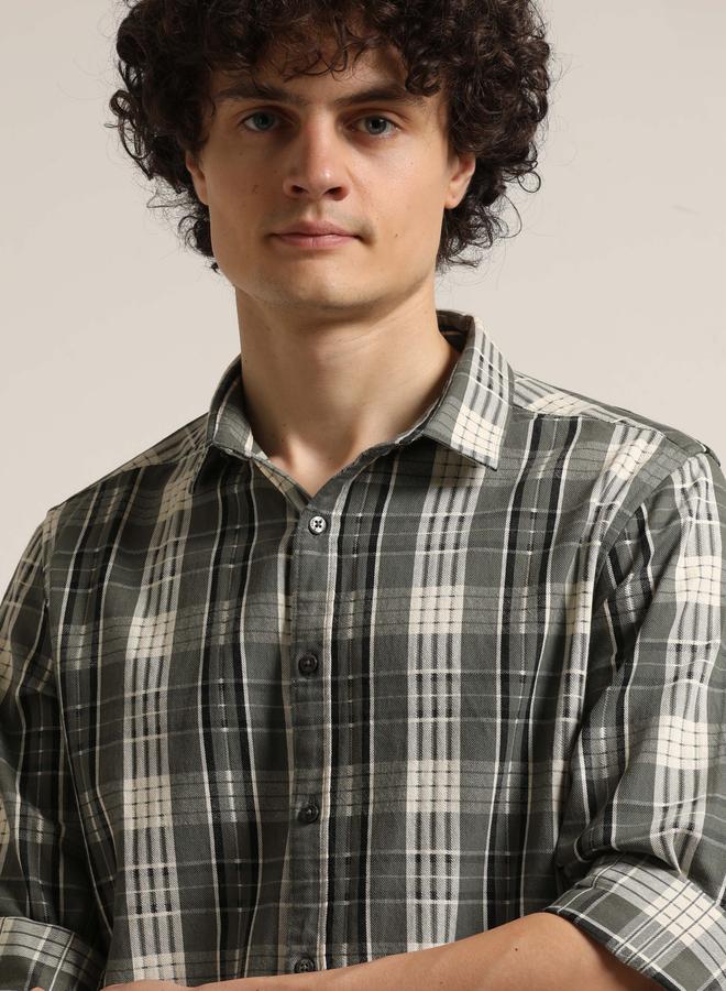 Bushirt Men Green Checked Long Sleeves Shirt - Image 4