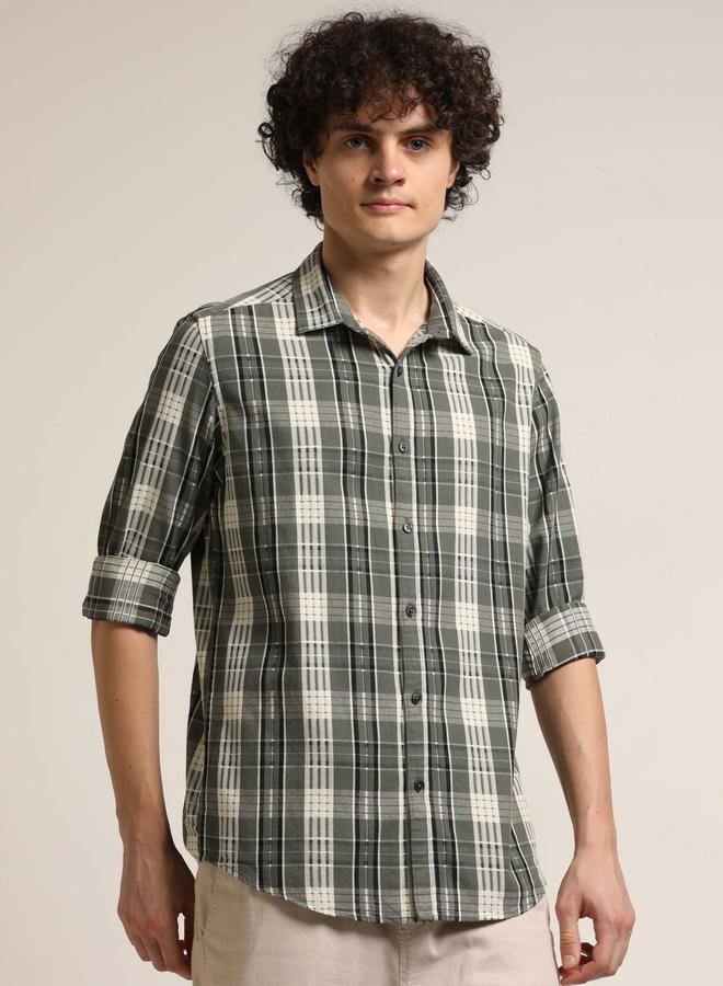 Bushirt Men Green Checked Long Sleeves Shirt - Image 5