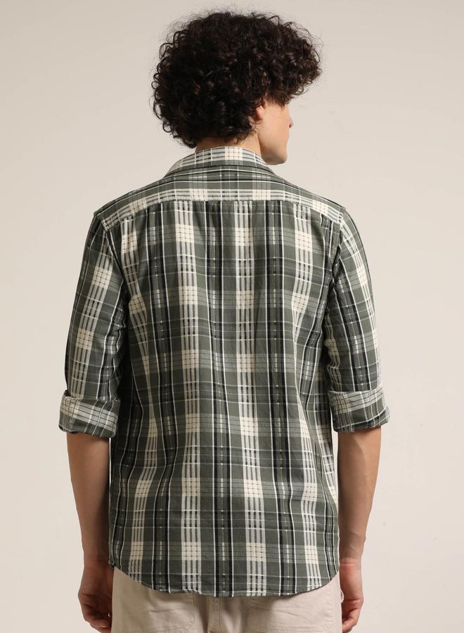 Bushirt Men Green Checked Long Sleeves Shirt - Image 3