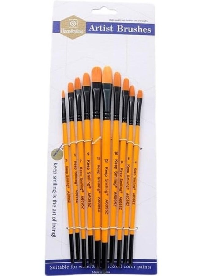 Keep Smiling A6095Z Filbert Artist Paintbrush Set Orange/Black 10-Piece