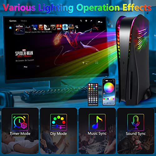 SIKEMAY Console Plates Compatible with PS5 with Vent and RGB LED Light Strip Accessories, 400+ Effects LED Light Ring Console Cover for PlayStation 5 Side Plates Hard Shockproof Anti-Scratch Shell - Image 4