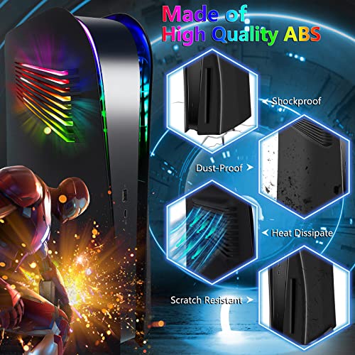 SIKEMAY Console Plates Compatible with PS5 with Vent and RGB LED Light Strip Accessories, 400+ Effects LED Light Ring Console Cover for PlayStation 5 Side Plates Hard Shockproof Anti-Scratch Shell - Image 3