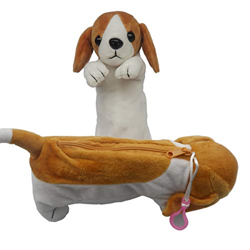 enyuwlcm Plush Animal Stationery Cartoon Cute and Dog Pencil Case for Teen Girls and Cosmetic Bag 1 Pack Color Brown White - Image 1