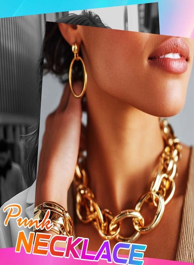 CLOACE Gold Long Choker Necklace Set Punk Cuban Y-Necklaces and Bracelet Fashion Chain Jewelry Accessories for Women, One Size, Alloy Steel, No Gemstone - Image 3