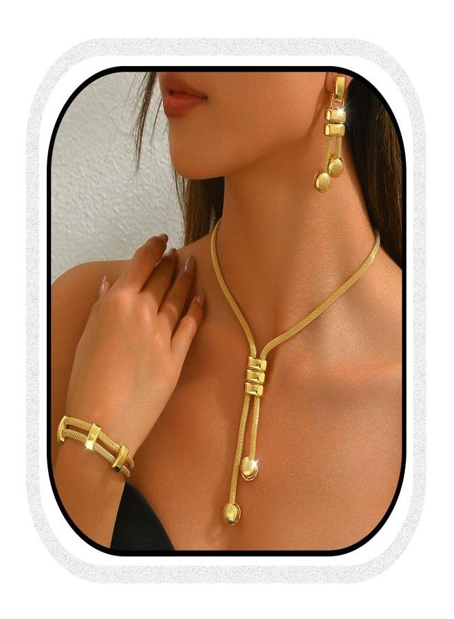 CLOACE Gold Long Choker Necklace Set Punk Cuban Y-Necklaces and Bracelet Fashion Chain Jewelry Accessories for Women, One Size, Alloy Steel, No Gemstone - Image 1