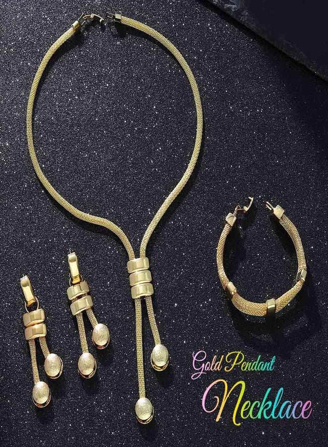 CLOACE Gold Long Choker Necklace Set Punk Cuban Y-Necklaces and Bracelet Fashion Chain Jewelry Accessories for Women, One Size, Alloy Steel, No Gemstone - Image 2