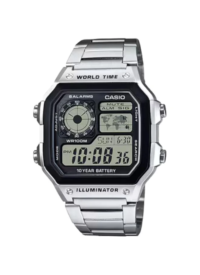 CASIO Men's Digital Display Watch With Silver Stainless Steel Strap - AE-1200WHD-1A