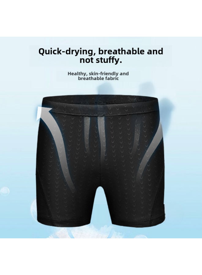 Loquat Shark Skin Swimming Trunks Boxer Men's Plus Size Swimming Trunks Waterproof Quick-drying Swimming Trousers Tether Training Swimming Cap Men And Women-Color:Black Shark Skin Swimming Cap Free Size- - Image 4