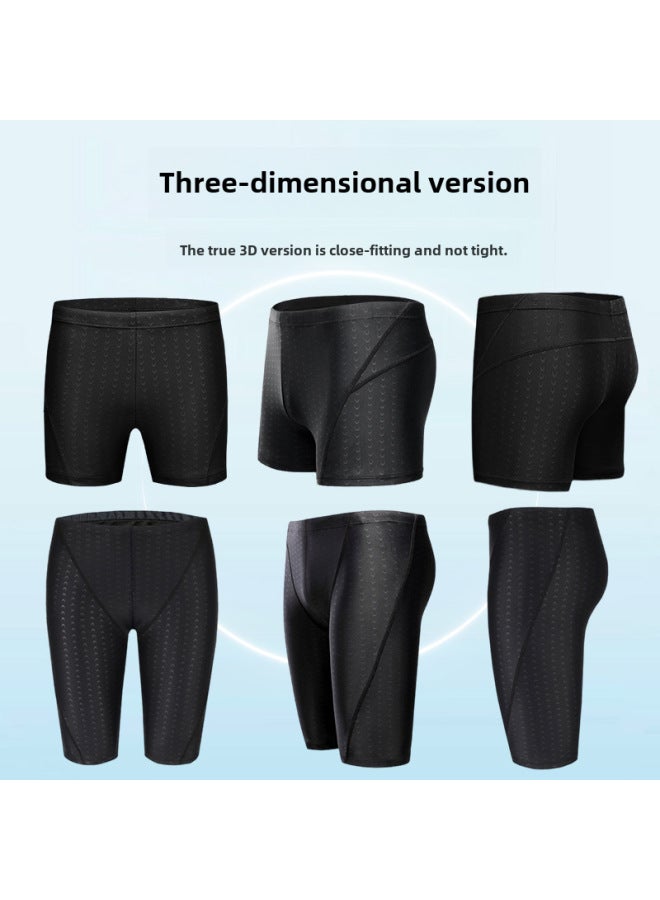 Loquat Shark Skin Swimming Trunks Boxer Men's Plus Size Swimming Trunks Waterproof Quick-drying Swimming Trousers Tether Training Swimming Cap Men And Women-Color:Black Shark Skin Swimming Cap Free Size- - Image 2