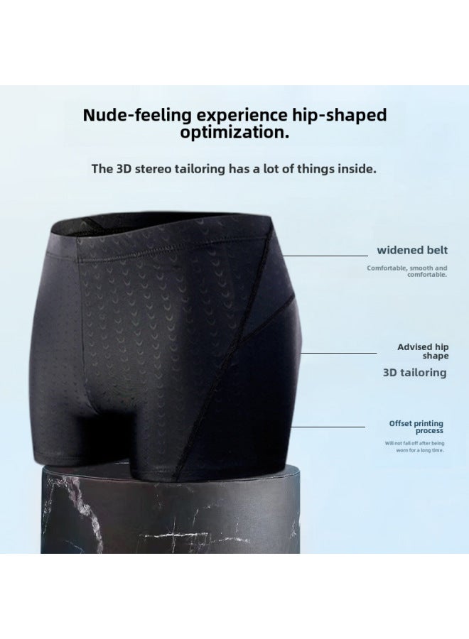 Loquat Shark Skin Swimming Trunks Boxer Men's Plus Size Swimming Trunks Waterproof Quick-drying Swimming Trousers Tether Training Swimming Cap Men And Women-Color:Black Shark Skin Swimming Cap Free Size- - Image 5