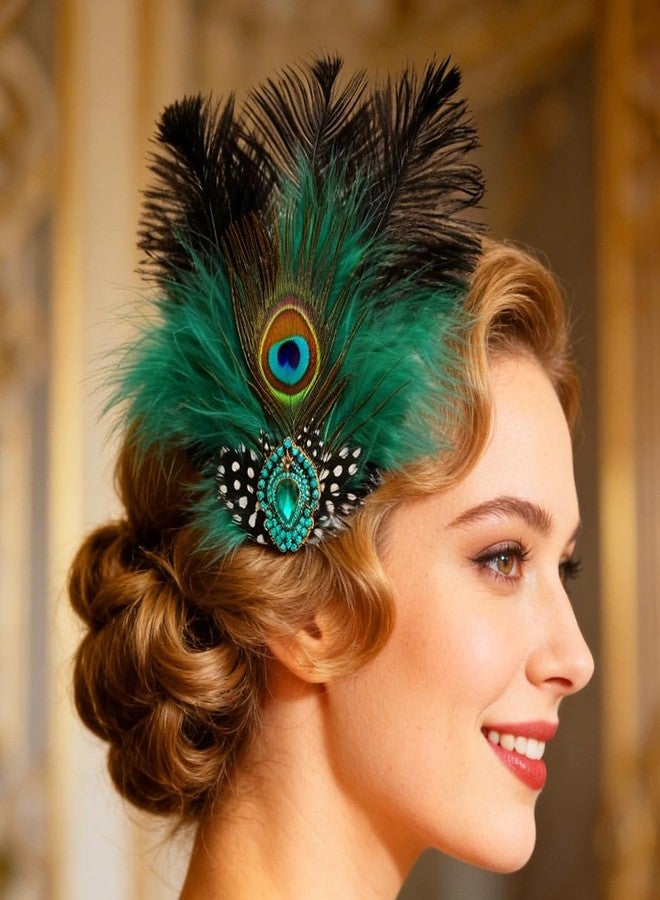 Campsis Peacock Feather Hair Clips, 1920s Fascinator Headpiece, Green Gatsby Hair Accessories for Women - Image 4