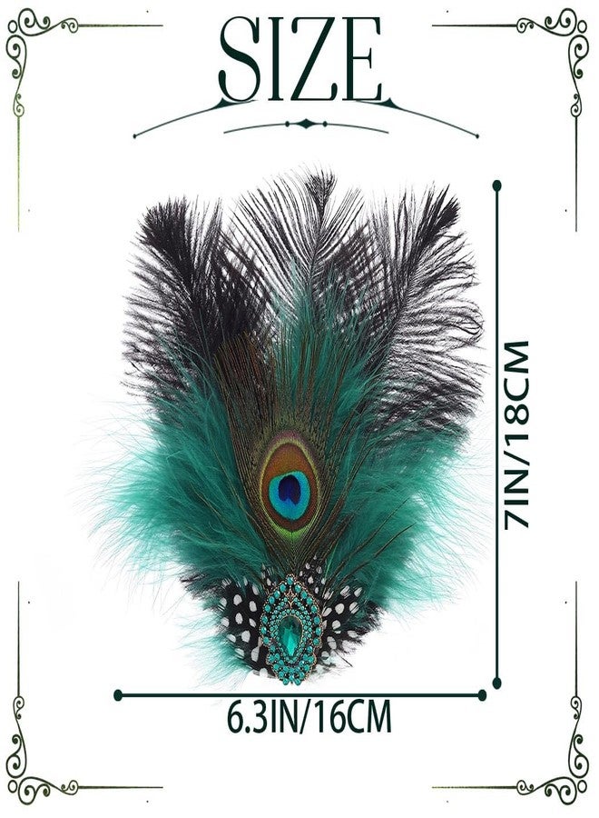 Campsis Peacock Feather Hair Clips, 1920s Fascinator Headpiece, Green Gatsby Hair Accessories for Women - Image 2