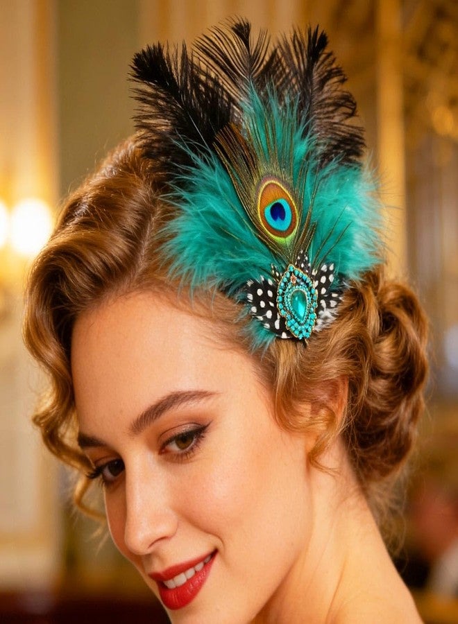 Campsis Peacock Feather Hair Clips, 1920s Fascinator Headpiece, Green Gatsby Hair Accessories for Women - Image 3