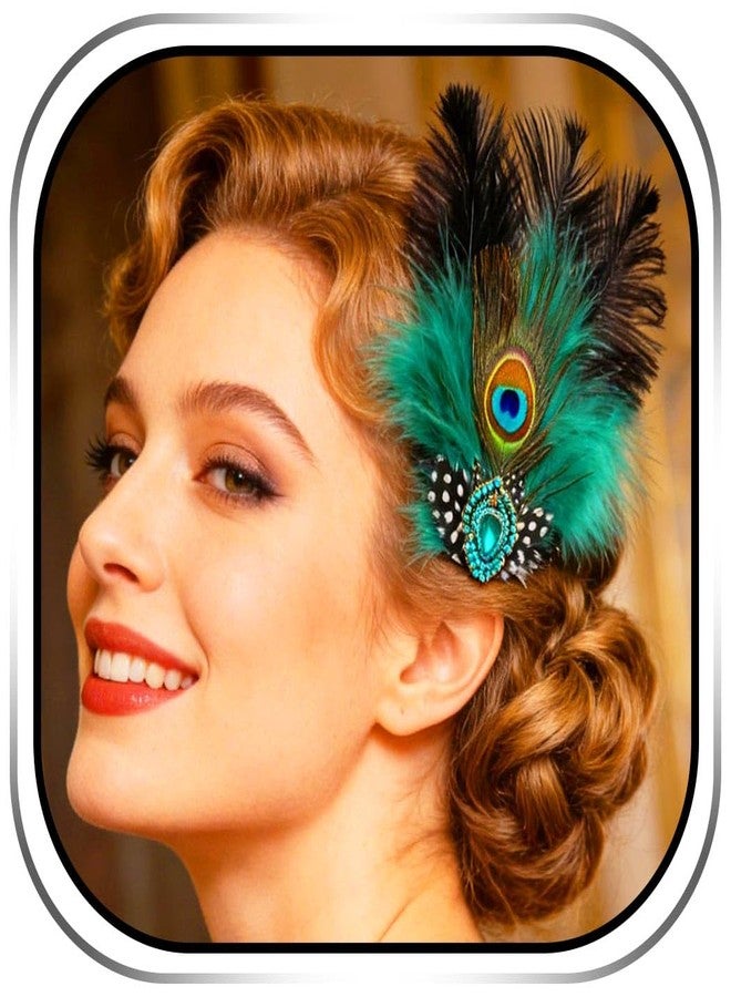 Campsis Peacock Feather Hair Clips, 1920s Fascinator Headpiece, Green Gatsby Hair Accessories for Women - Image 1