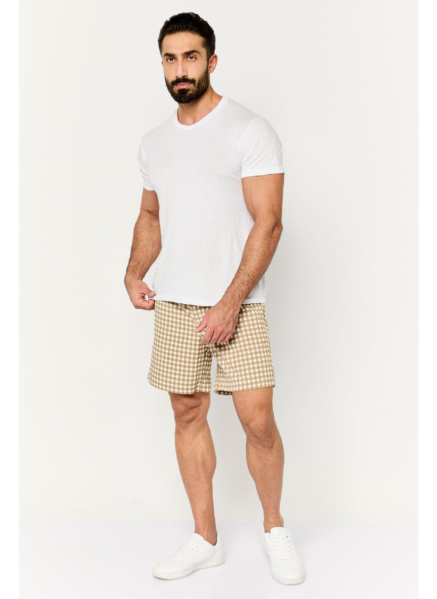Jack Jones - Men Regular Fit Drawstring Checkered Shorts, Beige Combo - Image 1