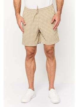 Jack Jones Men Regular Fit Drawstring Checkered Shorts, Beige Combo  - Image 1