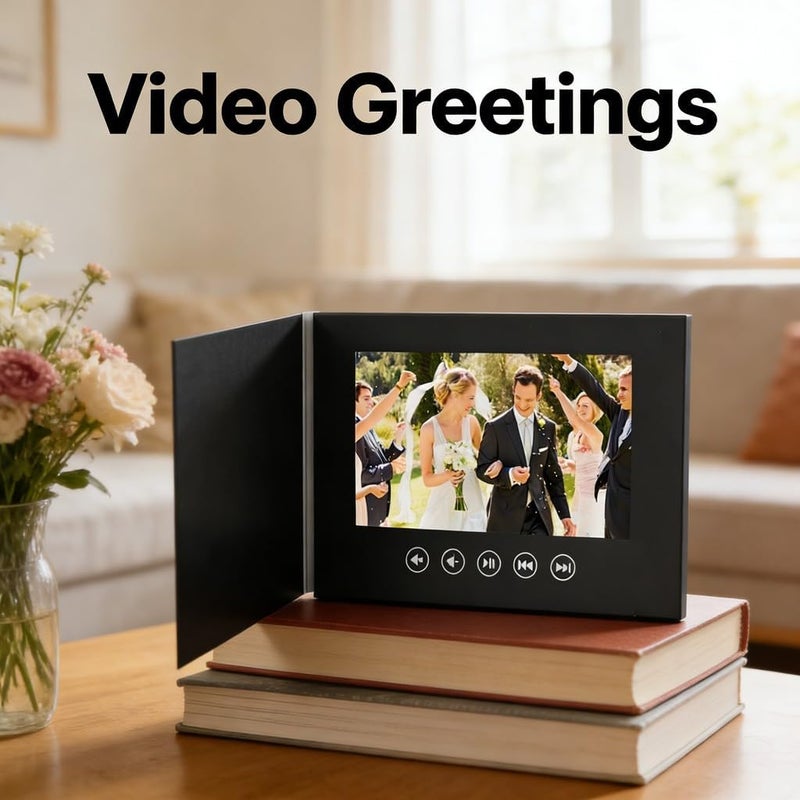 بطاقة تهنئة إلكترونية مع تشغيل عالي الدقة 720P، شاشة LCD ملونة، تصميم مخصص للشركات والذكرى السنوية للزواج - رسائل فيديو مخصصة، تصميم مضغوط للترويج والاحتفالات (5 بوصة) - Image 4