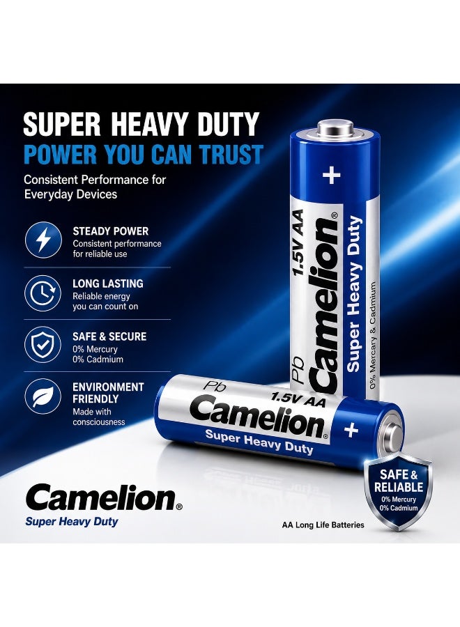 Camelion AA Super Heavy Duty Batteries 2 Pack, 1.5V Zinc Carbon Double A Dry Cell Battery for Remote Controls, Clocks, Toys, Radios & Flashlights - Image 5