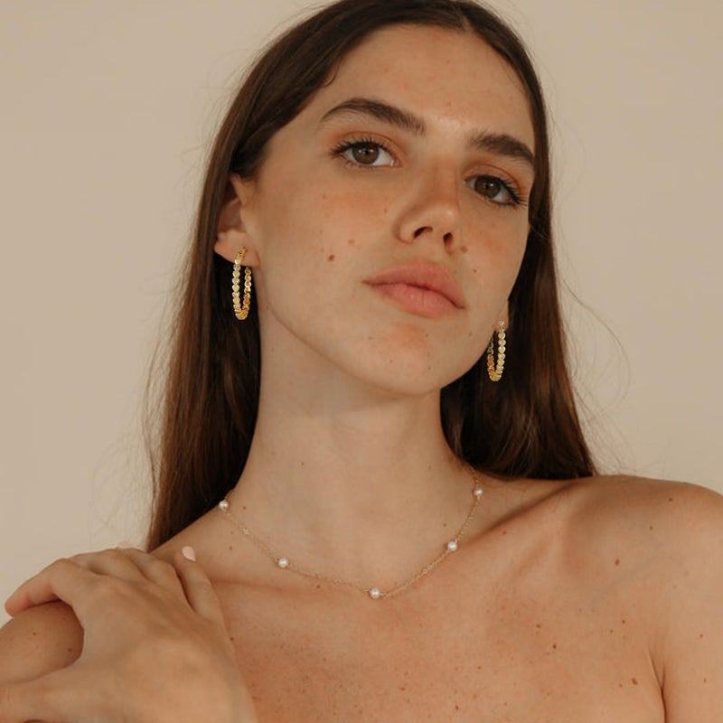 OOOPEL Gold Hoops Earrings for Women Sparkling 14k Gold Plated Rhinestone Hoop Earring for Womens Cubic Zirconia Jewelry Gift Large Hoop Earrings for Women - Image 2