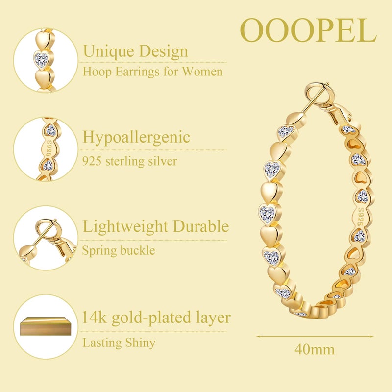 OOOPEL Gold Hoops Earrings for Women Sparkling 14k Gold Plated Rhinestone Hoop Earring for Womens Cubic Zirconia Jewelry Gift Large Hoop Earrings for Women - Image 3