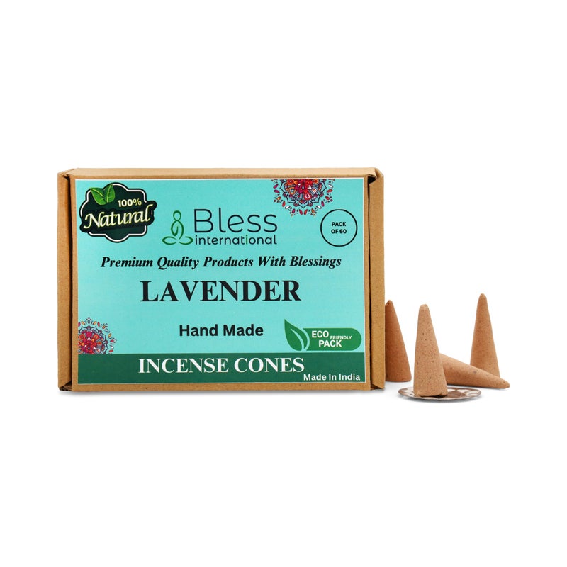 Bless International Lavender 100NaturalIncenseCones HandmadeHandDipped OrganicChemicalsFree forPurificationRelaxationPositivityYogaMeditation TheBestscents 60 Count