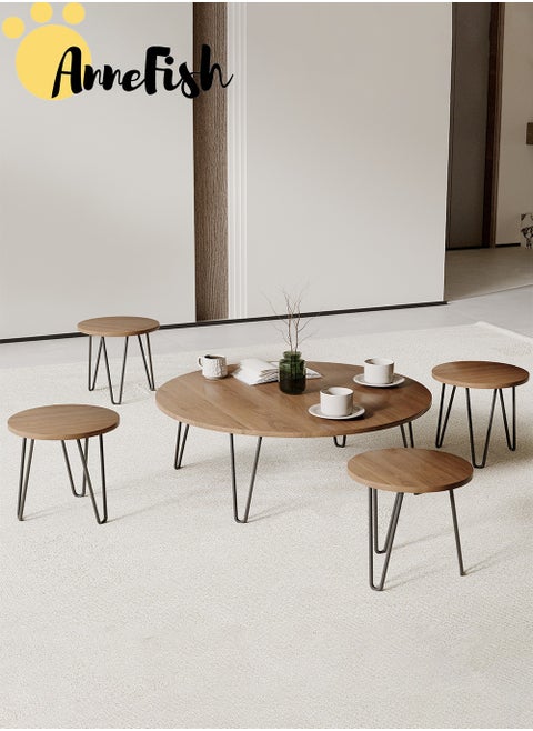 5pcs Floor Coffee Table Set Low Round Home Nesting Friends Gathering Table Set Of 5 Side Table For Living Room