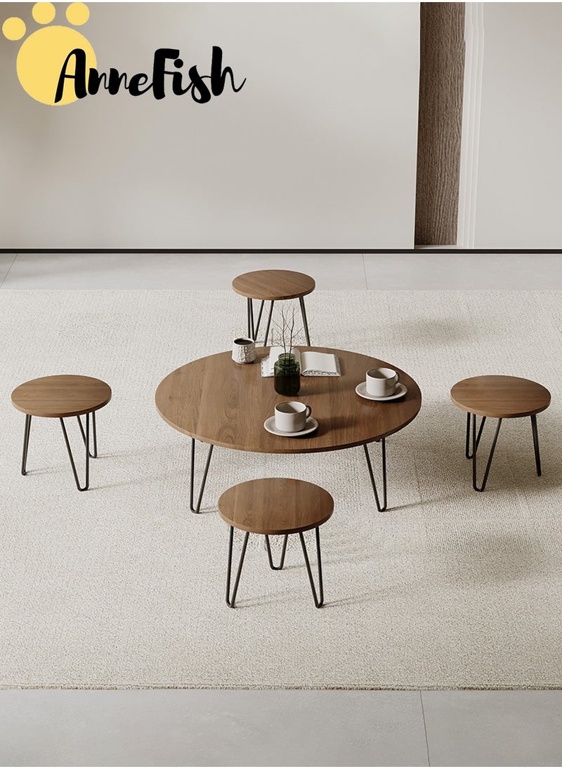 AnneFish 5pcs Floor Coffee Table Set Low Round Home Nesting Friends Gathering Table Set Of 5 Side Table For Living Room  - Image 3
