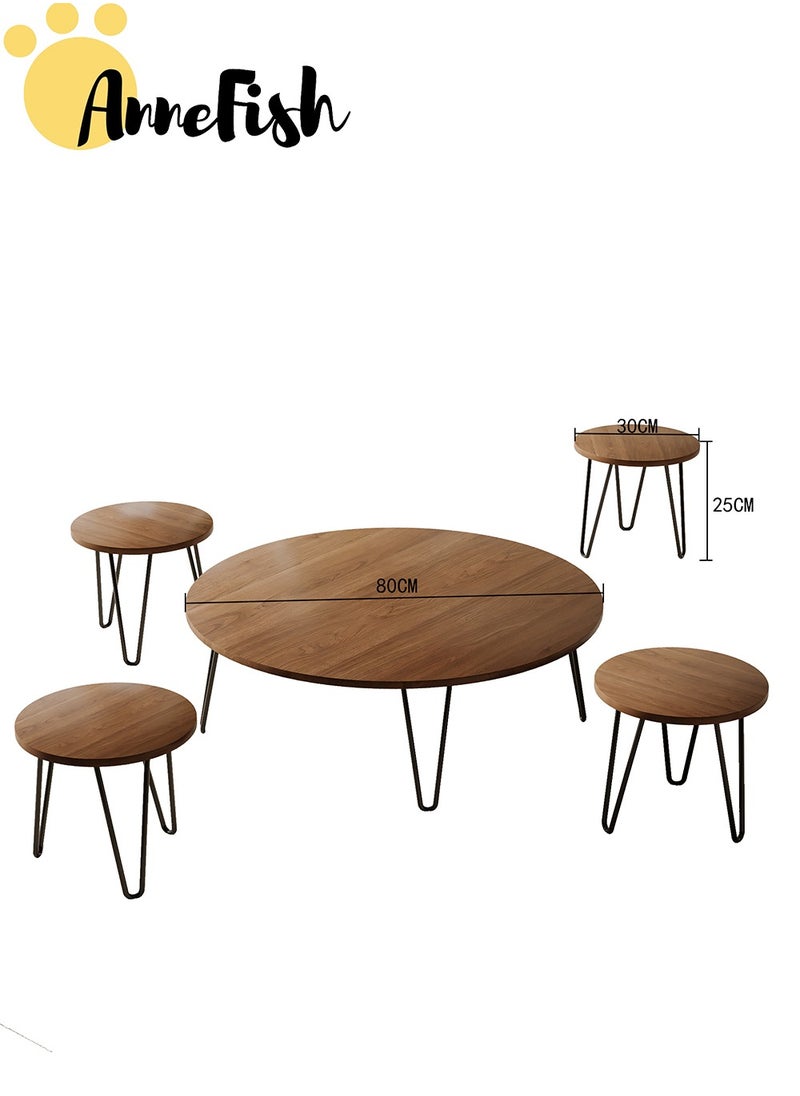 AnneFish 5pcs Floor Coffee Table Set Low Round Home Nesting Friends Gathering Table Set Of 5 Side Table For Living Room  - Image 2