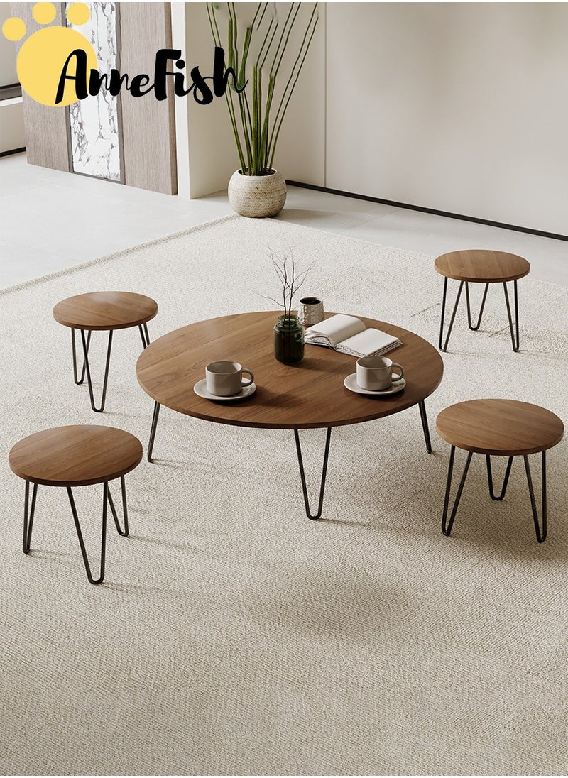 AnneFish 5pcs Floor Coffee Table Set Low Round Home Nesting Friends Gathering Table Set Of 5 Side Table For Living Room  - Image 4