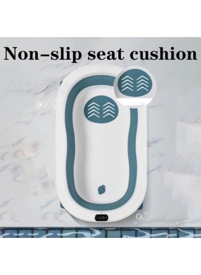 Baby Foldable Bath Tub, with Bathmat Cushion,Thermometer,Water ladle, Collapsible Portable Baby Bathtub with Drain Hole,Pink