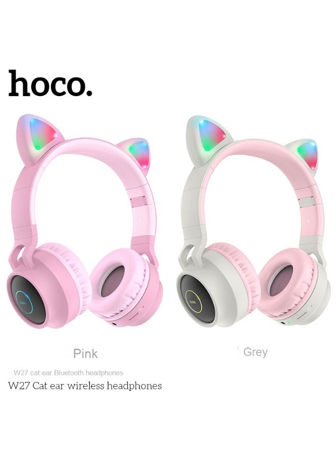 Hoco W27 Bluetooth 5.0 Wireless Cat Ear Headphones with LED Lights, TF Card Slot, AUX Input, Built-in Mic & Foldable Design – Over-Ear Kids & Adult Headset with Stereo Sound, Long Battery Life, Adjustable Headband – Ideal for Travel, Gaming & Gifting  - Image 2