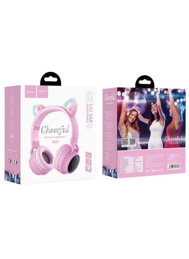 Hoco W27 Bluetooth 5.0 Wireless Cat Ear Headphones with LED Lights, TF Card Slot, AUX Input, Built-in Mic & Foldable Design – Over-Ear Kids & Adult Headset with Stereo Sound, Long Battery Life, Adjustable Headband – Ideal for Travel, Gaming & Gifting  - Image 5
