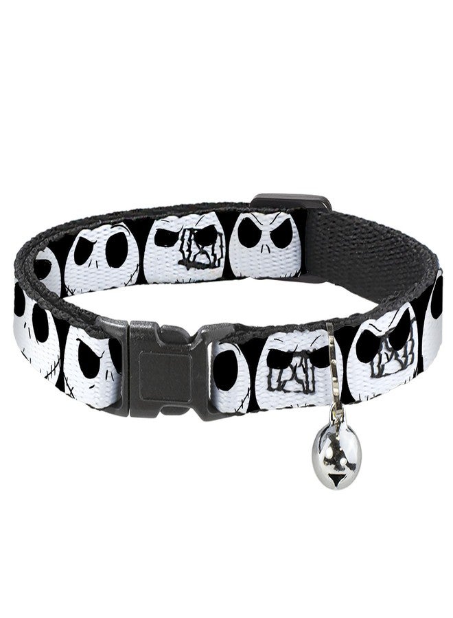 Buckle Down Cat Collar Breakaway Nightmare Before Christmas 7 Jack Expressions Black White 8 to 12 Inches 0.5 Inch Wide - Image 1