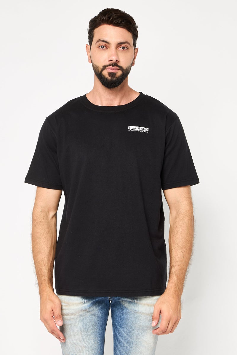 Nordland تي شيرت قصير الأكمام للرجال بتصميم عادي مع شعار العلامة التجارية، أسود - Image 1