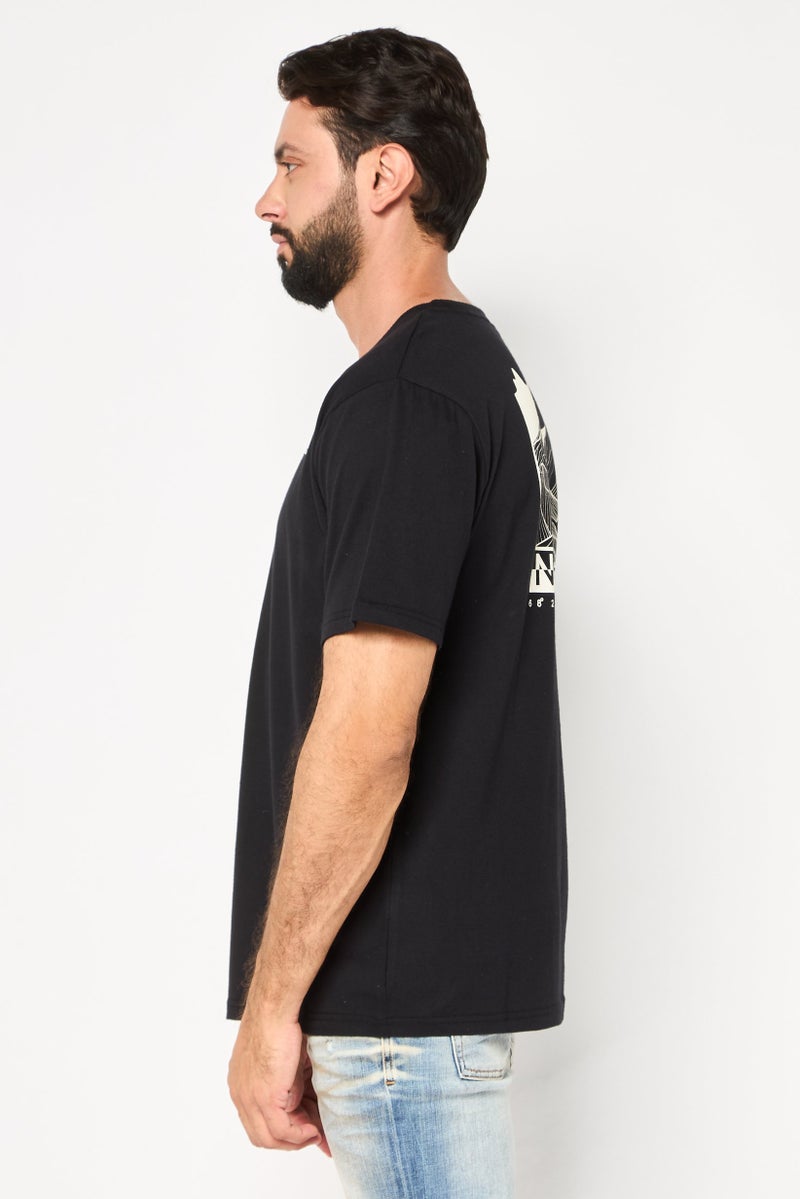 Nordland تي شيرت قصير الأكمام للرجال بتصميم عادي مع شعار العلامة التجارية، أسود - Image 3