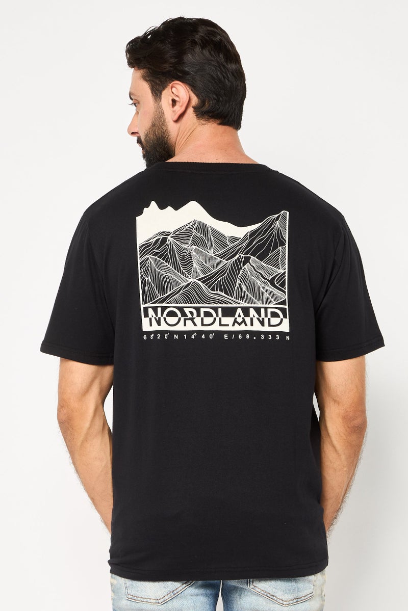 Nordland تي شيرت قصير الأكمام للرجال بتصميم عادي مع شعار العلامة التجارية، أسود - Image 4