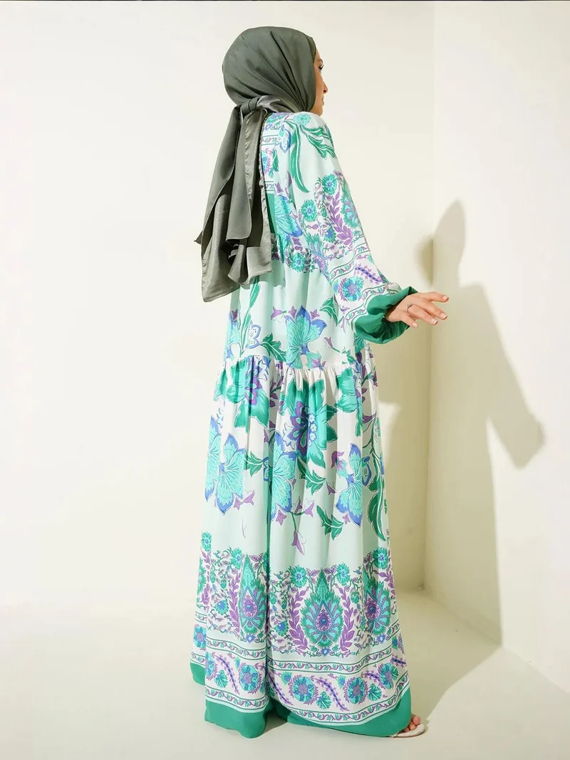 Big Dart Mint Green BDART Printed V-Neck Maxi Dress for Women | Best Price UAE