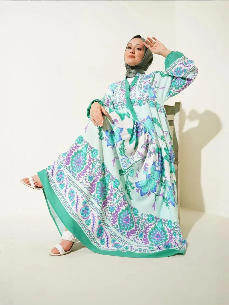 Big Dart Mint Green BDART Printed V-Neck Maxi Dress for Women | Best Price UAE