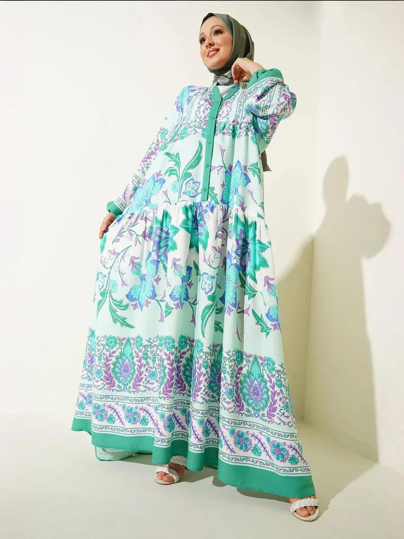 بيغ دارت فستان ماكسي بياقة على شكل حرف  بنقوش