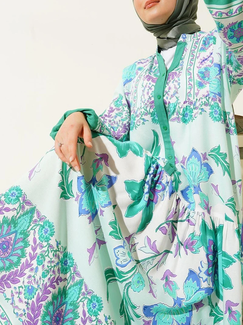 Big Dart Mint Green BDART Printed V-Neck Maxi Dress for Women | Best Price UAE