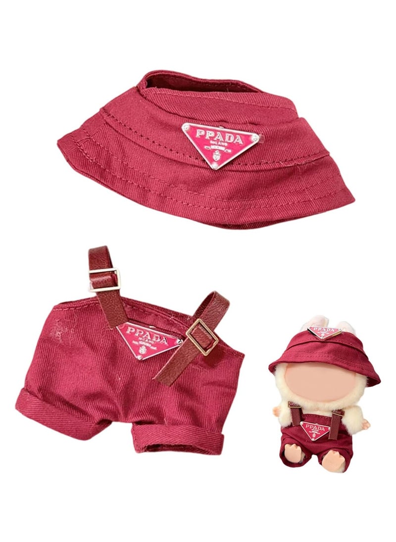 BRIXSPARK Clothes for Labubu(No Doll,Just Clothes) , Hat & Overalls Set for Labubu Clothes 15cm/17cm Doll Accessories Suit, Doll Outfit Stylish Doll Clothes for Doll. 