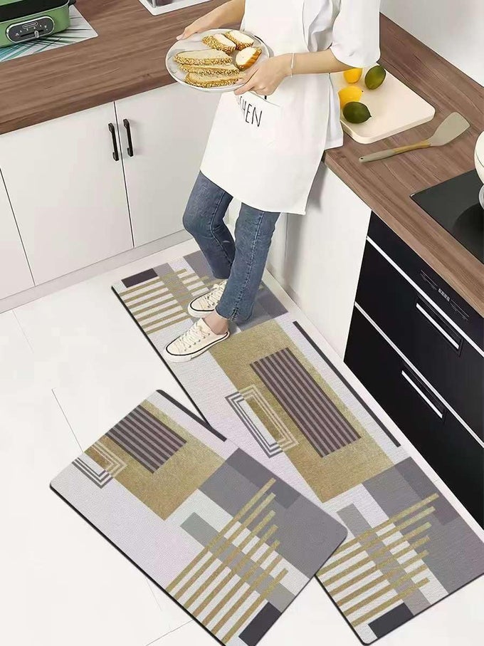 KITCHEN RUGS SET 2 PCS ANTI FATIGUE NON SKID MATS WATERPROOF CUSHIONED KITCHEN SINK MATS PADDED KITCHEN MATS FOR STANDING FLOOR LAUNDRY BATHROOM OFFICE 120 40 CM 40 60 CM B