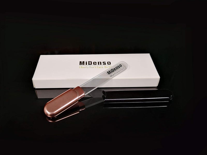 MiDenso Premium Glass Nail File with Case, Crystal Diamond Salon Best Beauty Nail Buffer for Natural and Acrylic Nails Christmas Gift for Woman and Man,Black Gold - Image 2