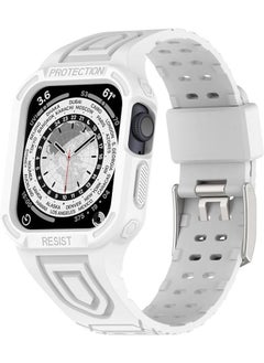 Ecosystem Soft Silicone Case+Strap For Apple Watchband 42MM 44MM 45MM 49MM Bracelet iWatch Series 8 Ultra 7-6 - 5-4 Bands (White, 44mm - 45mm)