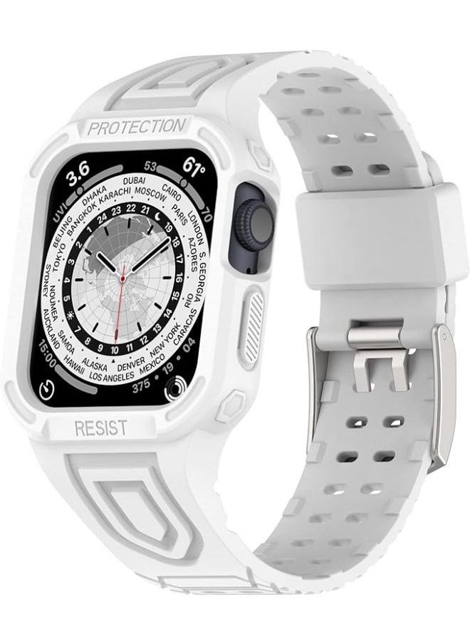 Generic - Ecosystem Soft Silicone Case+Strap For Apple Watchband 42MM 44MM 45MM 49MM Bracelet iWatch Series 8 Ultra 7-6 - 5-4 Bands (White, 44mm - 45mm) - Image 1