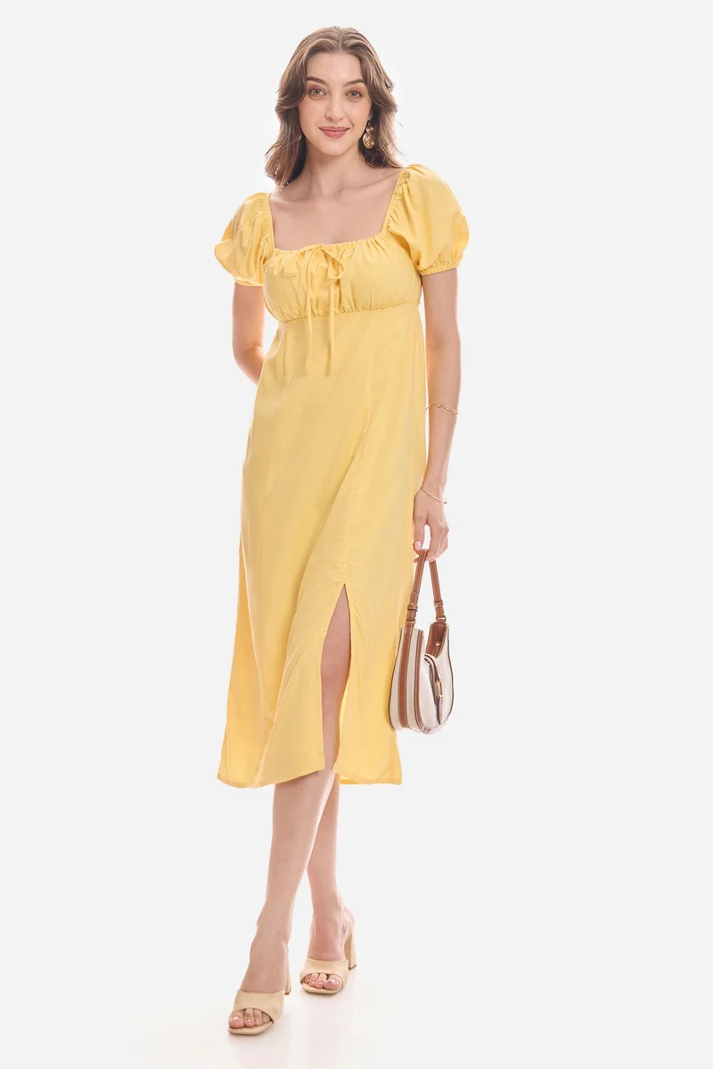 فيرجيو Abstract Viscose Puff Sleeve Dress for Women