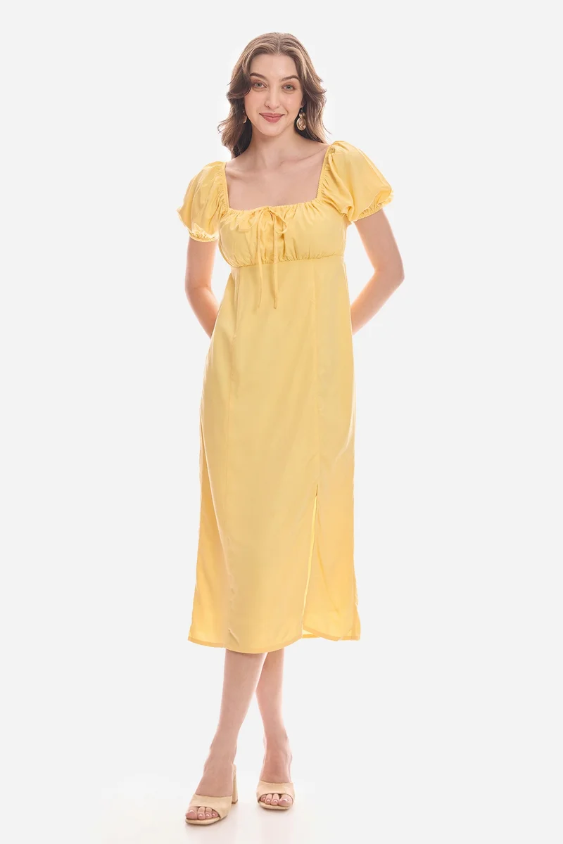 فيرجيو Abstract Viscose Puff Sleeve Dress for Women