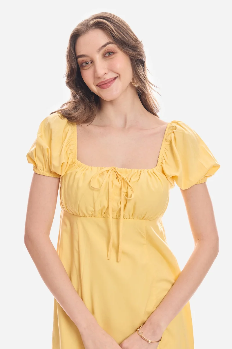 Virgio  Abstract Viscose Puff Sleeve Dress for Women for Women | Best Price UAE